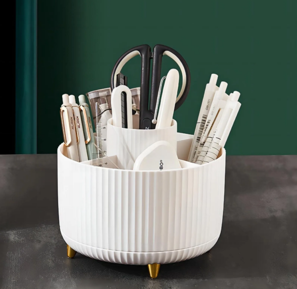 360 Degree Rotary Pen Holder Makeup Brushes Holder Desktop Organiser-Whtie - Image 3