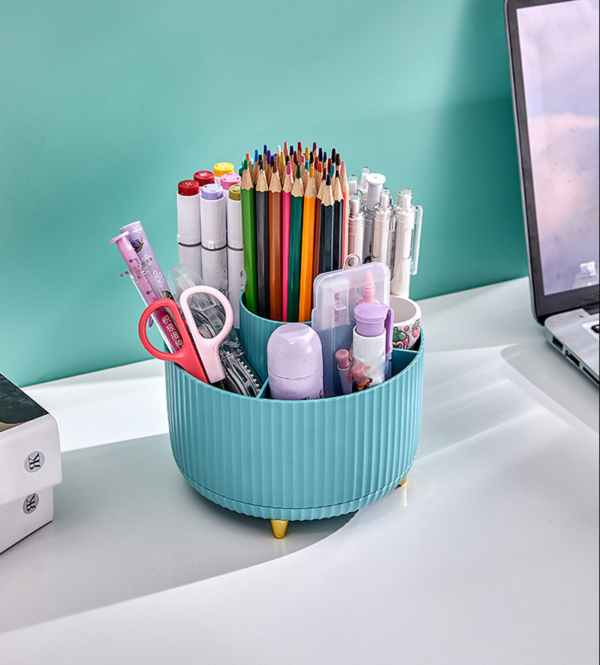 360 Degree Rotary Pen Holder Makeup Brushes Holder Desktop Organiser-Blue - Image 2