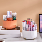 360 Degree Rotary Pen Holder Makeup Brushes Holder Desktop Organiser-Whtie - Image 4