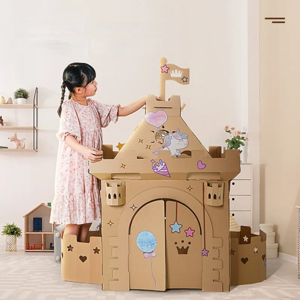 DIY Cardboard Playhouse Castle Play Tent Play House - Image 1