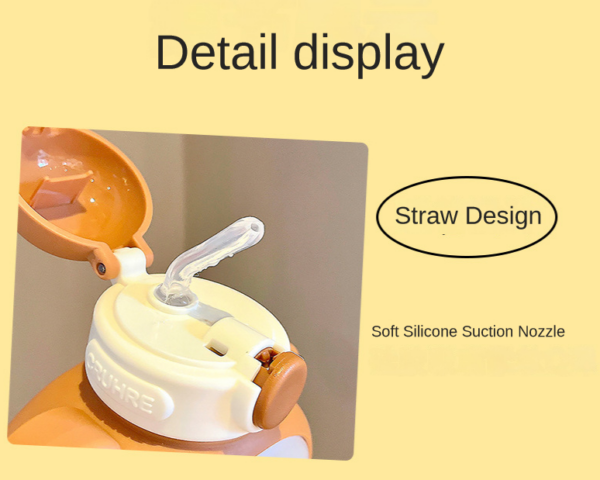 700ml Water Bottle Cute Bear Design with Plastic Straw - Yellow - Image 8
