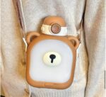 700ml Water Bottle Cute Bear Design with Plastic Straw - Brown - Image 2