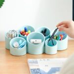 Pen Holder Makeup Brushes Holder Desktop Organiser Wall Mounted-Blue - Image 5
