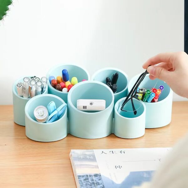 Pen Holder Makeup Brushes Holder Desktop Organiser Wall Mounted-Blue - Image 5