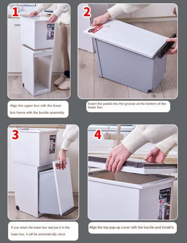 Rubbish Bin 2 layers 38L - White Lid - Image 16