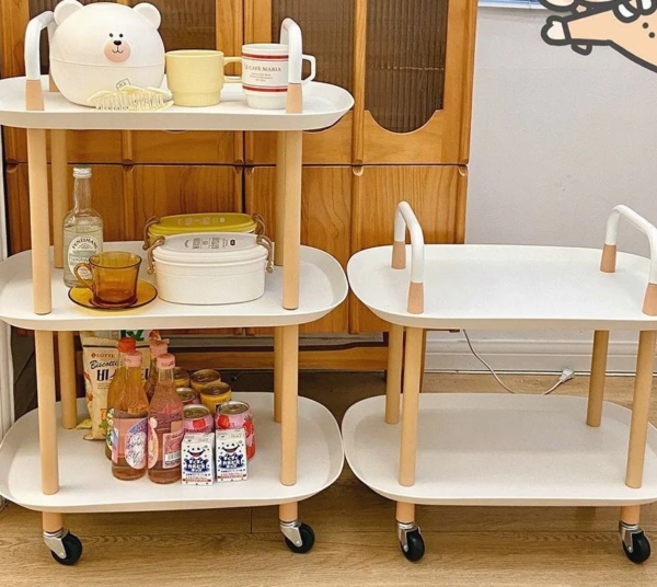 Bedside Table Shelf 2-tier Cart Storage Rack Round Shape - Image 3