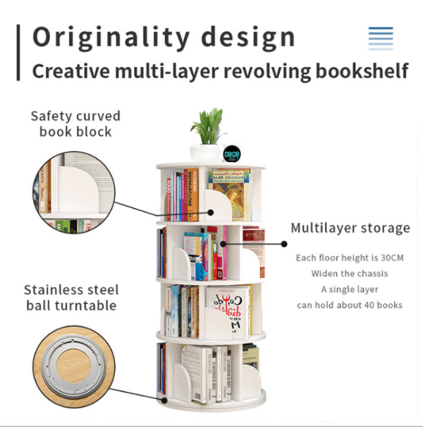 Kids bookshelf 360 degree rotation extra storage 5 layers - Image 4
