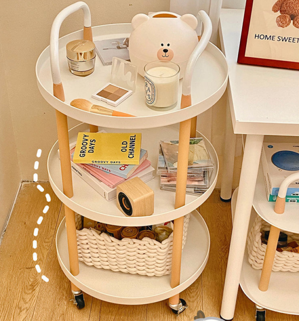 Bedside Table Shelf 3-tier Cart Storage Rack Round Shape - Image 4