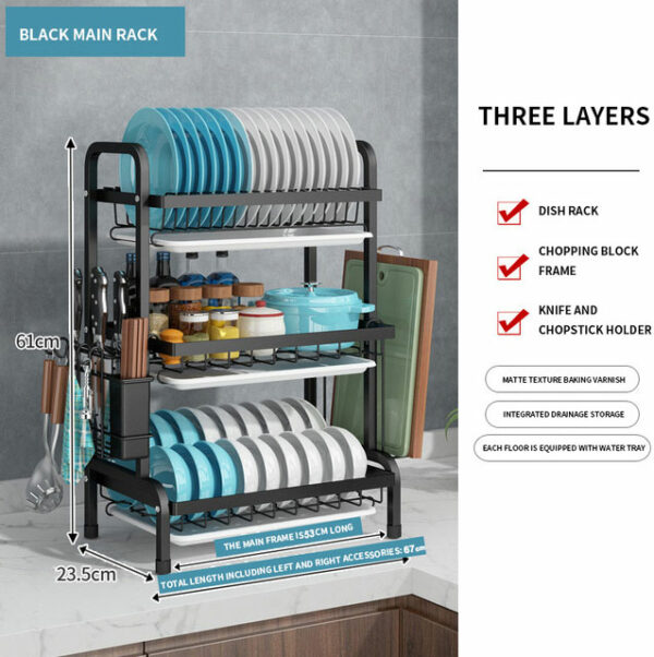 3 Tier Kitchen Dish Rack Storage Unit Kitchen Shelf - Image 2