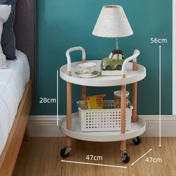 Bedside Table Shelf 2-tier Cart Storage Rack Round Shape - Image 2