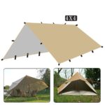 Camping Tent Outdoor Sun Shade 4x4M Waterproof 19 Hanging Points - Khaki