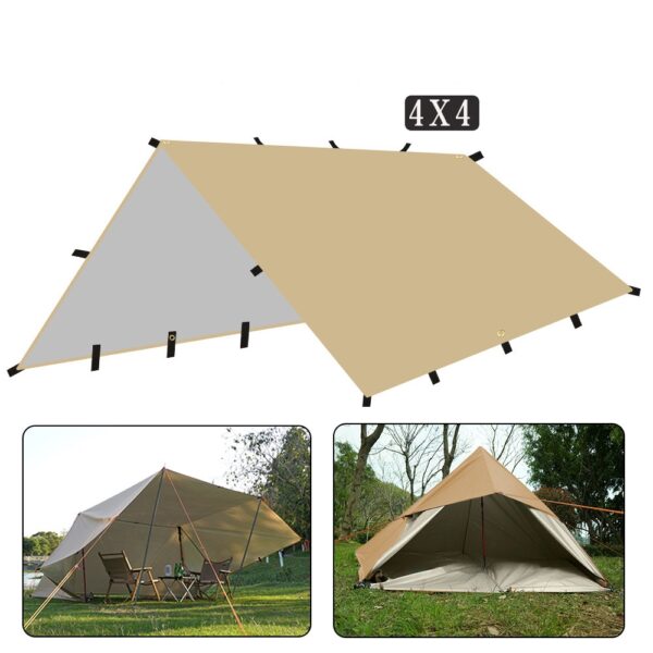 Camping Tent Outdoor Sun Shade 4x4M Waterproof 19 Hanging Points - Khaki - Image 1