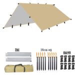 Camping Tent Outdoor Sun Shade 4x4M Waterproof 19 Hanging Points - Khaki - Image 2
