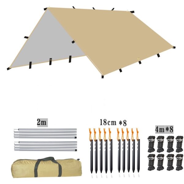 Camping Tent Outdoor Sun Shade 4x4M Waterproof 19 Hanging Points - Khaki - Image 2