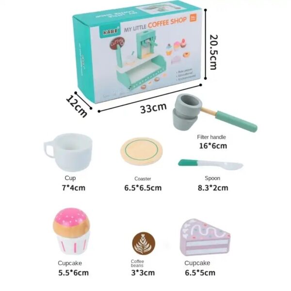 Wooden Simulation Tea Set Pretend Play Ice Cream Coffee Shop - Image 3