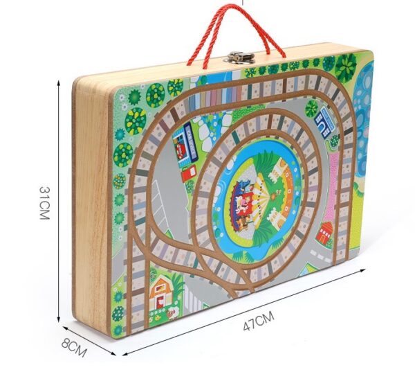 Wooden Train Box with trains tracks and toys and storage - Image 2