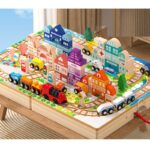 Wooden Train Box with trains tracks and toys and storage - Image 6