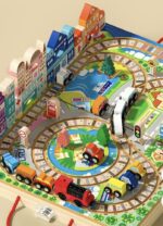 Wooden Train Box with trains tracks and toys and storage - Image 4