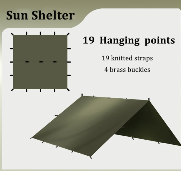 Camping Tent Outdoor Sun Shade 4x4M Waterproof 19 Hanging Points - DarkGreen - Image 2