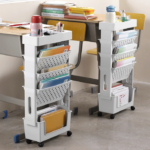 Book Rack Mobile Bookcase Art Trolley 5 Tier Book Storage - Image 6