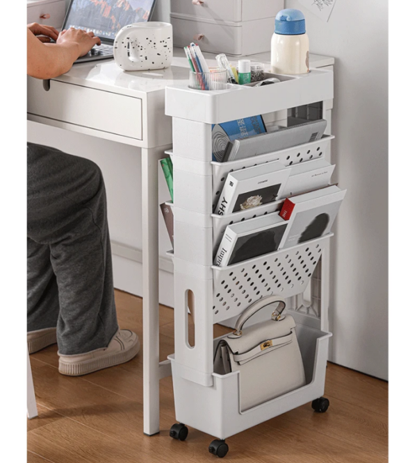 Book Rack Mobile Bookcase Art Trolley 5 Tier Book Storage - Image 3