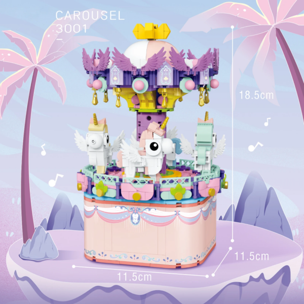 Building Blocks Rotating Music Box Building Bricks 874pcs - Carousel - Image 3