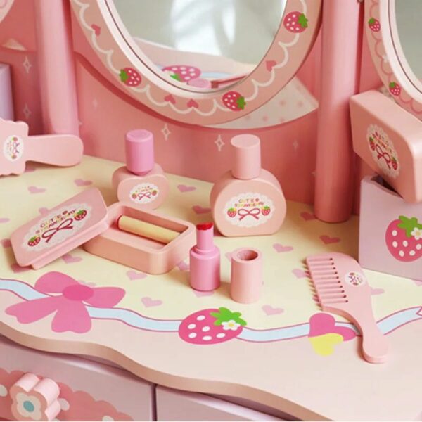 Wooden Simulation Dressing Table with Stool and Accessories Pretend Play Toy - Image 5