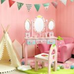 Wooden Simulation Dressing Table with Stool and Accessories Pretend Play Toy - Image 8