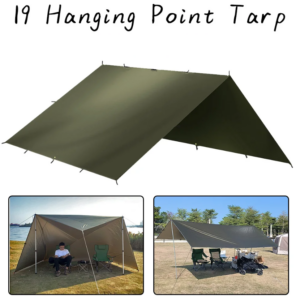 Camping Tent Outdoor Sun Shade 4x4M Waterproof 19 Hanging Points - DarkGreen